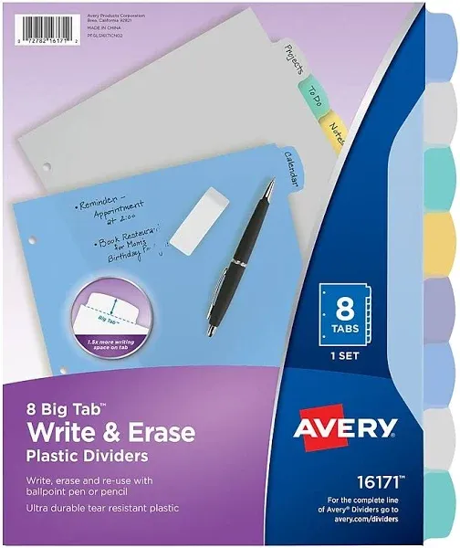 Avery Big Tab Write & Erase Durable Plastic Dividers