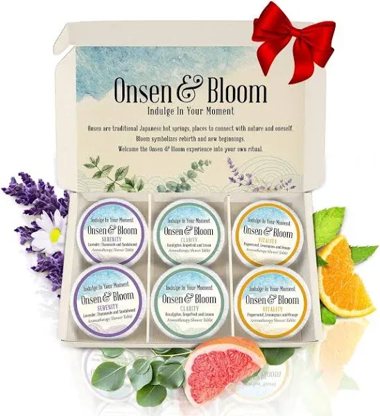 Onsen &amp; Bloom Shower Steamers Refreshing Aromatherapy Bombs Essential Oils 6CT