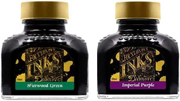 Diamine - 80ml Fountain Pen Ink 2 Pack - Sherwood Green & Imperial Purple