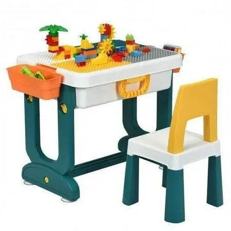 5 in 1 Kids Activity Table Set w/ Chair Toddler Luggage Building Block Table