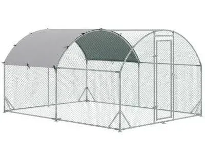 PawHut Metal Chicken Coop Large Cage with Cover Walk-in Poultry Hen Run