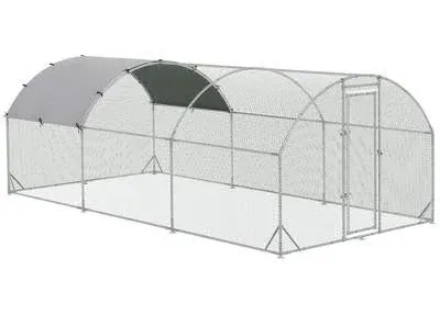 PawHut Metal Chicken Coop Large Cage with Cover Walk-in Poultry Hen Run