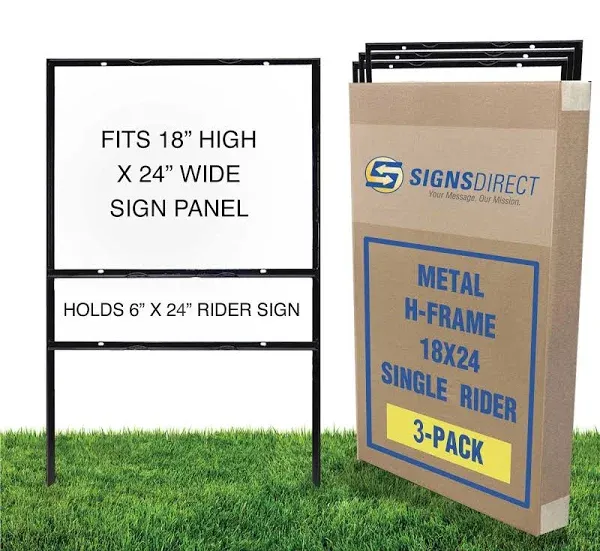 Real Estate Metal Yard Sign H-Frame (Pack of 3) with Rider- Frame Signs, Yard...