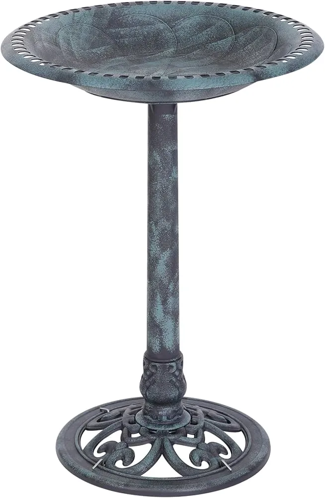 28 in. Antique Green Resin Bird Bath