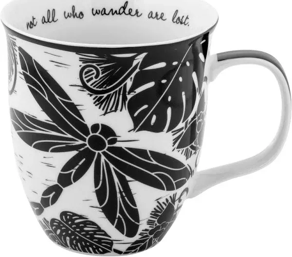 Karma Gifts Black and White Boho Mug, 1 Count (Pack of 1), DRAGONFLY