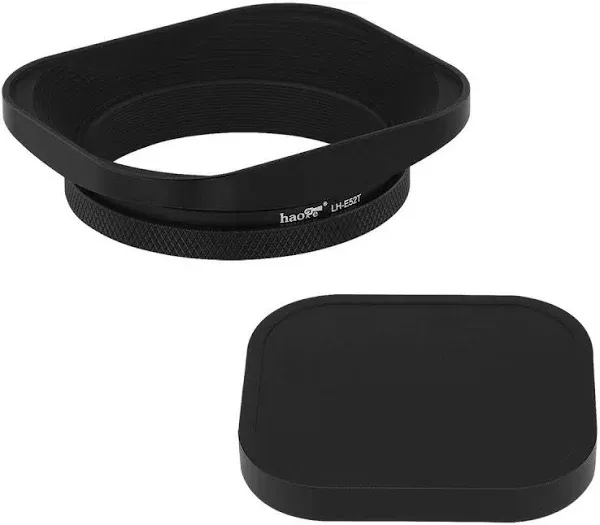 Haoge LH-E52T 52mm Square Metal Screw-in Lens Hood with Cap for 52mm Canon Nikon Sony Leica Voigtlander Nikkor Panasonic Pentax Contax Olympus Lens and Other Lens with 52mm Filter Thread