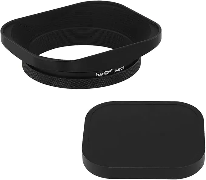 Haoge LH-E52T 52mm Square Metal Screw-in Lens Hood with Cap for 52mm Canon Nikon Sony Leica Voigtlander Nikkor Panasonic Pentax Contax Olympus Lens and Other Lens with 52mm Filter Thread