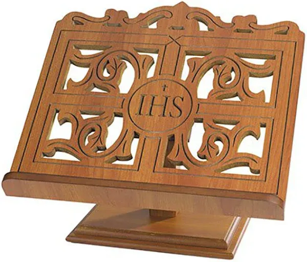 Carved Wood IHS Bible Stand