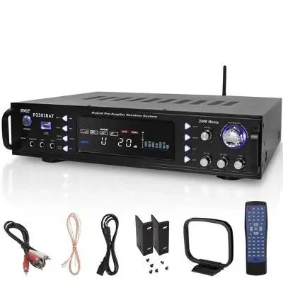 Pyle Wireless Bluetooth Home Stereo Amplifier - Hybrid Multi-Channel 3000 Watt Power Amplifier Home Audio Receiver System w/AM/FM Radio, MP3/USB,AUX,RCA Karaoke Mic in - Rack Mount, Remote-P3301BAT.5