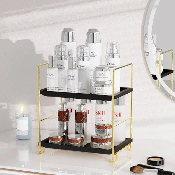 2-Tier Bathroom Countertop Organizer Tool-Less Installation Premium Plastics Makeup Perfume Organizer Skincare Shelf For Bathroom Vanity Dresser