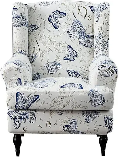 Niluoh Wing Chair Slipcovers 2 Pieces Stretch Spandex Wingback Chair Covers Sofa Slipcover Printing Wingback Armchair Slipcovers Furniture Protector