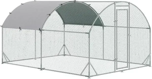 Pawhut Metal Chicken Coop Walk-in Enclosure with Cover 9.2' x 6.5