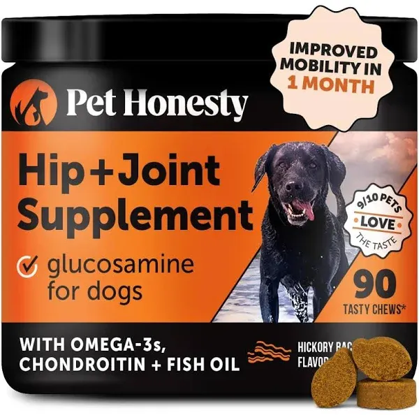 PetHonesty Hip + Joint Health Bacon Flavor Soft Chews Glucosamine, Chondroitin Supplement for Dogs, 90 Count