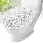 MAYSHINE Plush Shaggy Standard Toilet Seat Lid Cover White Fuzzy Chenille Mi