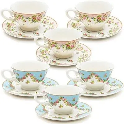 Sparkle and Bash Vintage Floral Tea Cups and Saucers