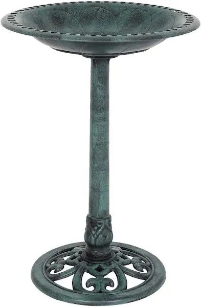 28 in. Antique Green Resin Bird Bath