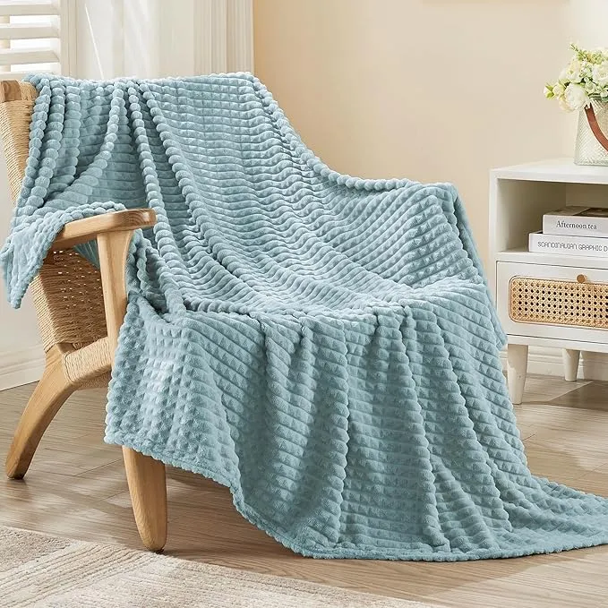 EMME Fleece Throw Blanket Luxury Flannel for Couch Bed Sofa Chairl, Soft, Plush, Warm and Cozy Blanket with Geometric Grid Design (Teal, 80'' x 90'')