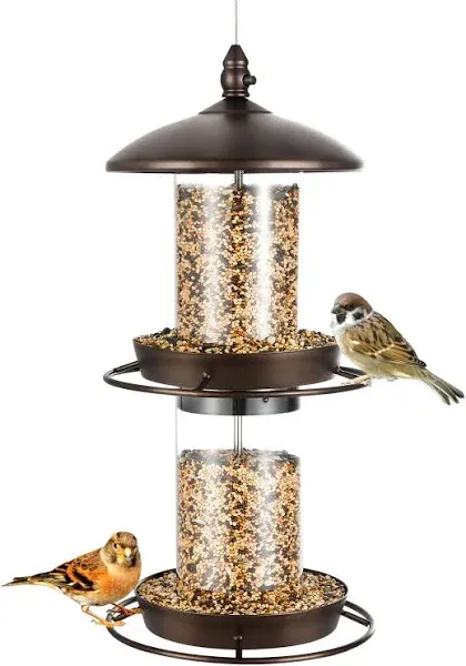 Backyard Expressions 2-Tier Bird Feeder with Sure-Lock Cap and Hanging Hook, Wild Bird Feeders - 4.5 lb Seed Capacity, 914871