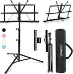 cahaya 2 in 1 Dual Use Extra Stable Reinforced Folding Sheet Music Stand & Desktop Book Stand Lightweight Portable Adjustable with Carrying Bag, Metal