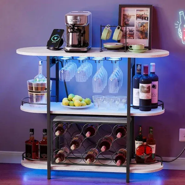 VASAGLE Bar Cabinet with LED Lights and Power Outlets