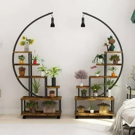 Plant Shelf with Grow Light & Wheels Tall Plant Stand Indoor, 6 Tiered Large Met