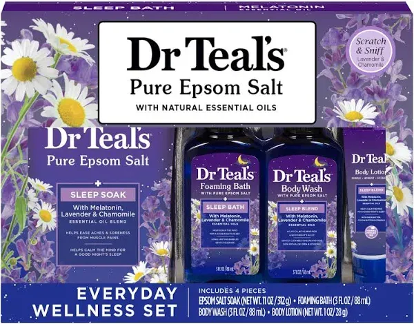 Dr Teal&#039;s Sleep Bath Gift Set, Melatonin &amp; Essential Oil Blend, 4 Piece