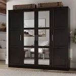 Palace Imports 100% Solid Wood Cosmo 4-Door Wardrobe with Solid Wood or Mirrored Doors by Java-Mirror, Brown