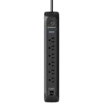 Monster Power 6 ft. 6 AC 2 USB-A Strip Surge Protector Black