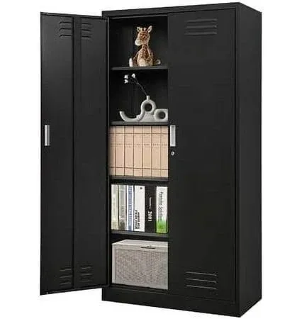 Black 72 in. H Metal Garage Storage Cabinet