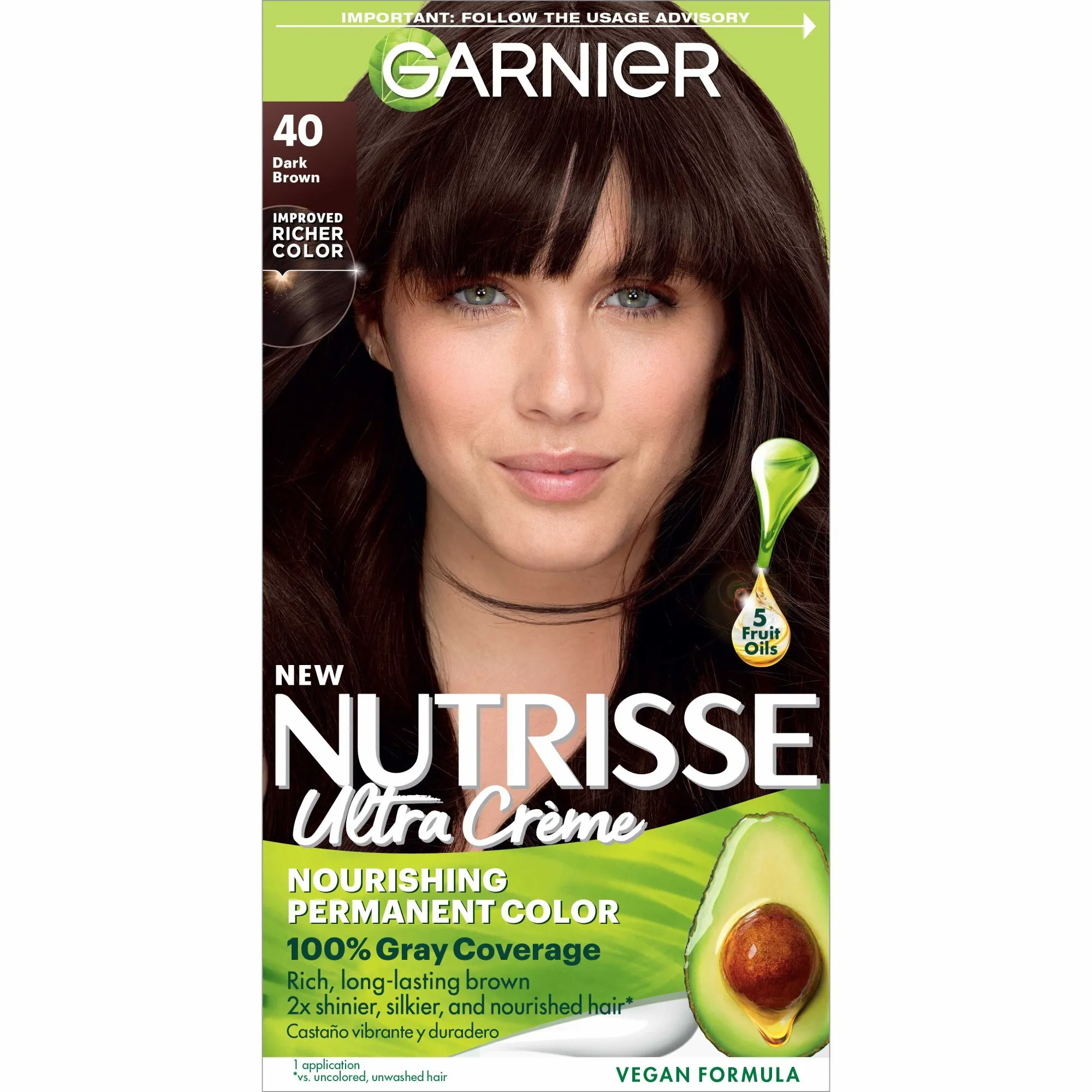 Garnier Nutrisse Nourishing Permanent Hair Color Creme, 40 Dark Brown