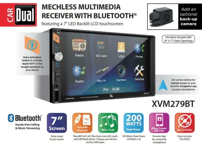 Dual Electronics XVM279BT 7-Inch Double DIN Multimedia Touch Screen Car Stereo Receiver