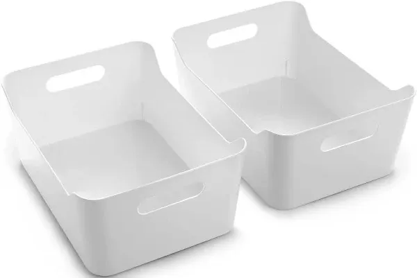 Bino | Large White Plastic Storage Bins, 2 Pack | The Soho Collection | Pantry