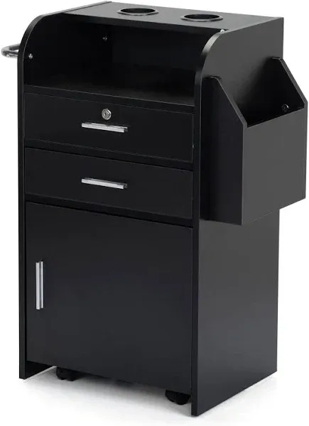 Hair Styling Station Salon Storage Cabinets with Hair Dryer Black