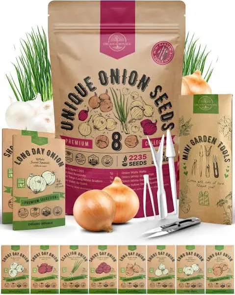 Organo Republic 8 Unique Onion Seeds Variety Pack 1600 Heirloom Seeds for Planting