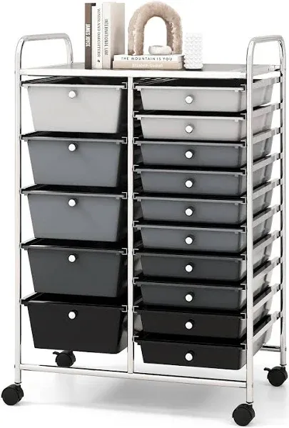 Costway 15 Drawer Rolling Storage Cart Tools Scrapbook Paper Office - See Details