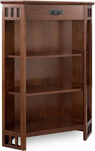 Leick Home Mantel Height 3-Shelf Corner Bookcase with Drawer Storage