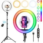 Weilisi 10" Ring Light w/ Stand 72" Tall & Phone Holder, 38 Color Modes Selfie Ring Light w/ Tripod Stand, Stepless Dimmable/Speed LED Ring