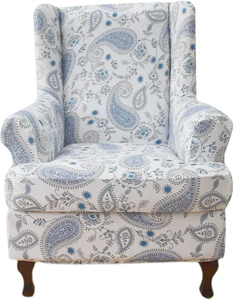 Niluoh Wing Chair Slipcovers 2 Pieces Stretch Spandex Wingback Chair Covers Sofa Slipcover Printing Wingback Armchair Slipcovers Furniture Protector