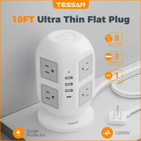 TESSAN Surge Protector Power Strip Tower