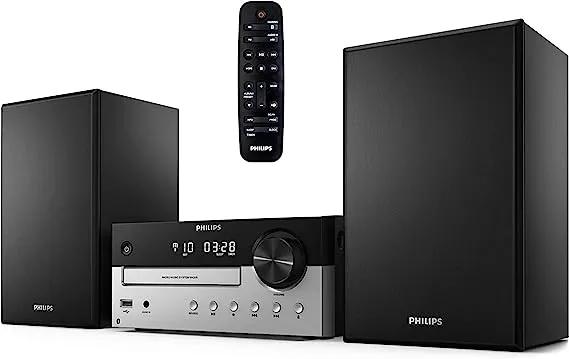 PHILIPS Bluetooth Stereo System for Home with CD Player, MP3, USB, Audio in, FM Radio, Bass Reflex Speaker, 60W, Remote Control Included