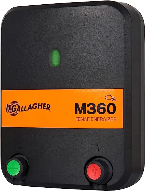 Gallagher M360 Electric Fence Charger | Powers Up to 55 Miles / 250 Acres of Clean Fence | ​3.6 Joules, 110 Volt Energizer, Added Power Reserve | Unbeatable Reliability | Easy Installation