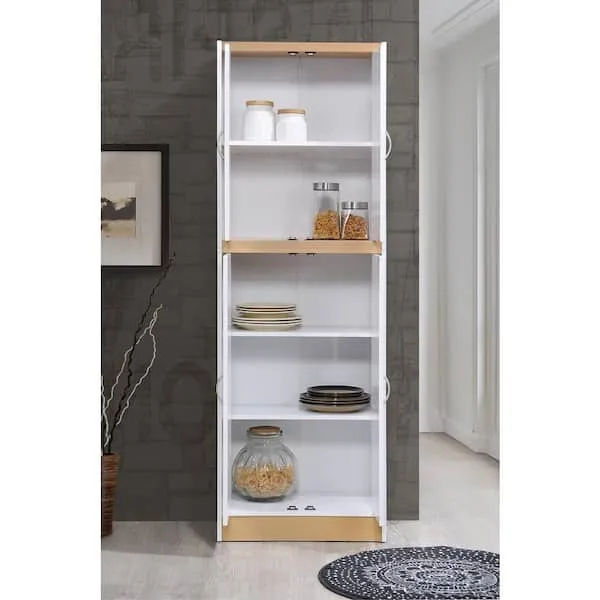 Hodedah Hi224 4-Door Kitchen Pantry Cabinet with 4-Shelves, White