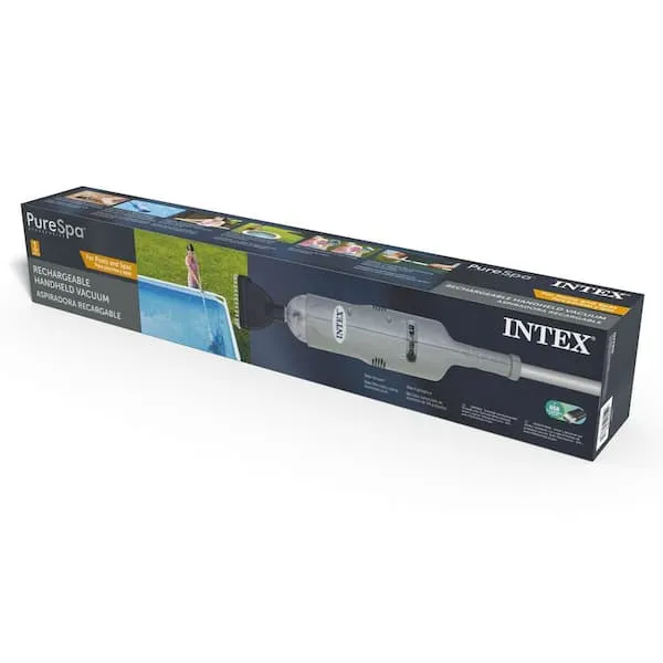 Intex Rechargeable Handheld Above Ground Swimming Pool and Spa Vacuum Cleaner with 94" Telescoping Shaft and 2 Interchangeable Brush Heads