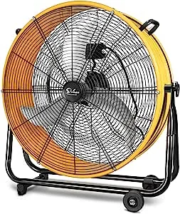 Simple Deluxe 30 Inch Heavy Duty Metal Industrial Drum Fan, 3 Speed Air Circulation for Warehouse,Workshop, Factory and Basement - High Velocity, Yellow