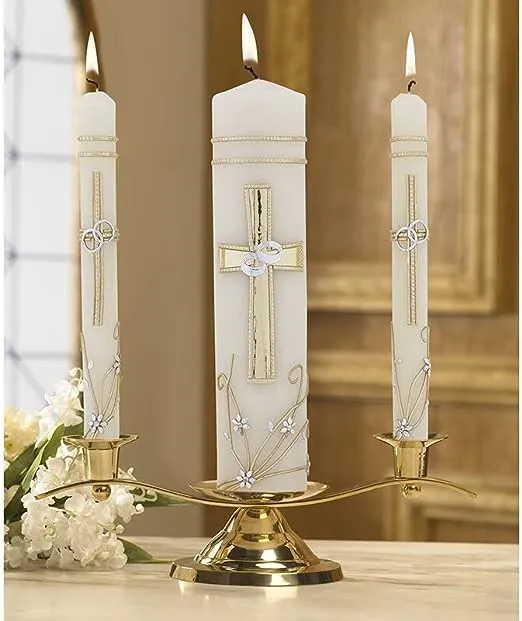 Hand Crafted Wedding Candle Set by Will & Baumer, Set of 3, Ornate Cross