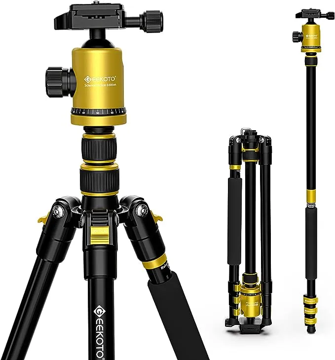 [Limited Edition] GEEKOTO 77'' Tripod-Camera Tripod for DSLR-Compact Aluminum Tripod with 360 Degree Ball Head Loads up to 17.6LBS for Travel and Work(Yellow)