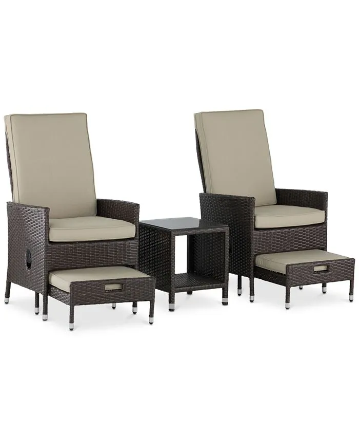 Serta Laguna 5 Piece Wicker Patio Reclining Sofa Set in Brown