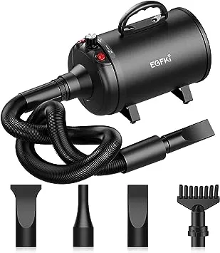 EGFKI Dog-Hair-Dryer, 5.2HP/ 3800W High Velocity Pet Blow Dryer with Heater for Grooming, Speed Temperature Adjustable Dog Blower Grooming Dryer with 4 Nozzles