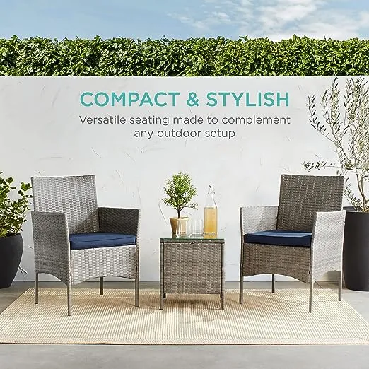 Best Choice Products 3-Piece Outdoor Wicker Conversation Patio Bistro Set