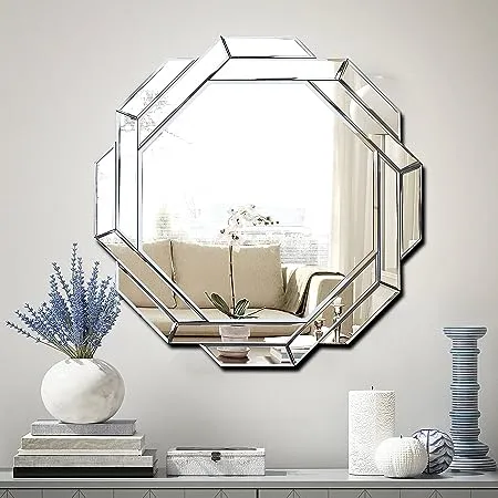 FYWDGLART Hlartdecor Helicoid Frameless Beveled Decor Silver Polished Mirror for Wall Decorating(23.6X23.6inches).HFY Hexagon Decorative Mirror.